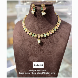 Ensemble de collier antique au look lourd avec boucles d'oreilles bijoux de mariée et de fête glamour pour femmes les plus vendus d'Inde - Product Image 1