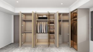 Luxury Modern Minimalist Custom Bedroom Furniture Built-in <b>with</b> Dressing Table <b>Mirror</b> LED Light Closet - Product Image 5