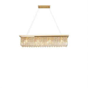 Lustre rectangulaire moderne en cristal, en fer doré, 8 lumières LED, luminaire suspendu pour salle à manger, cuisine, grande hauteur réglable - Product Image 1