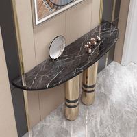 Tables consoles extensibles modernes de luxe pour entrée, salon, couloir, avec cadre en acier inoxydable doré et plateau en marbre, pour hôtel, maison, villa