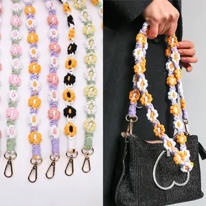 REWIN 130cm Paracord Macrame Daisy Purse Strap Gold Hook Crossbody Cellphone Lanyard Woven Braid Bag Strap Belt for Tote Bags