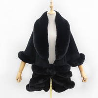 Janefur Hiver Automne Intérieur Taille Libre Long Ponchos Tricoté Pour Femmes Cape Avec Garniture En Fausse Fourrure