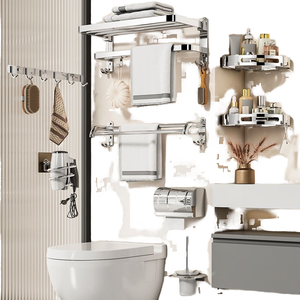 Modern Eco-Friendly 304 Stainless Steel Wall-Mounted <b>Bathroom</b> Storage Shelves & <b>Accessories</b> Set - Product Image 1