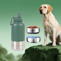 Bouteille d'eau de voyage pour chien et animal de compagnie, 32 oz, en acier inoxydable à double paroi isolée, moderne, étanche, avec bol 3 en 1, logo personnalisé