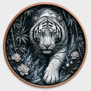 Monete in Rame ad Alto Rilievo da 1 Troy oz, in Rame Puro .999, Rotonde, con <span class=keywords><strong>Tigre</strong></span> Bianca e Bambù, Stampa UV Colorata - Product Image 1