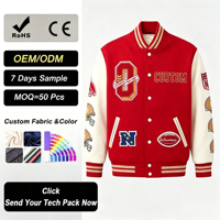 Jaket Baseball Pria Bordir Logo Kustom Warna-Blok Tahan Air Anti Angin Bernapas Kulit Asli Blazer Kasual