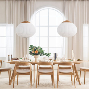 Lampe suspendue ronde moderne japonaise E27, diamètre 40-80cm, dessus en bois, pour salle à manger, salon, chambre à coucher - Product Image 2