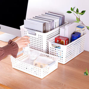 Simple Storage Basket Rectangle Plastic With Handles For <b>Home</b> <b>Office</b> <b>Desk</b> Organizing Neatening Storage Q001 - Product Image 3