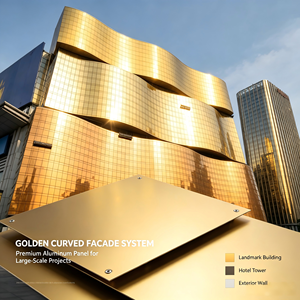 Panneau de mur-rideau en aluminium doré, revêtement de façade incurvé, système de mur extérieur pour bâtiment, hôtel, tour - Product Image 1