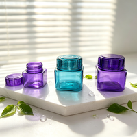 Pot cosmétique carré en PETG de 100g, translucide violet-bleu, haute transparence, avec couvercle à vis rond, pour crème visage et masque capillaire, OEM ODM, vente en gros
