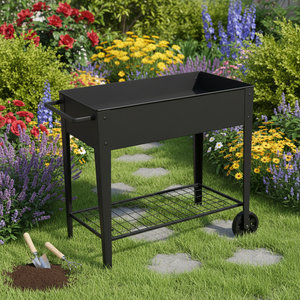 <span class=keywords><strong>Jardinière</strong></span> <span class=keywords><strong>sur</strong></span>élevée en métal à montage facile <span class=keywords><strong>sur</strong></span> <span class=keywords><strong>roulettes</strong></span>, bac à plantes mobile pour légumes et fleurs, structure extérieure durable et étanche - Product Image 1