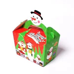 2024 boîte de papier de noël rouge pommes bonbons jouet emballage cadeau avec poignée pour anniversaire bonhomme de neige dessin animé boîte pour enfants