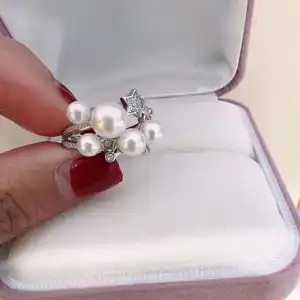 Жемчужное кольцо в форме звезды, кольцо из пресноводного жемчуга, ювелирное изделие, серебро, серебро, 925, модные 924, натуральные женщины, 3-6 мм