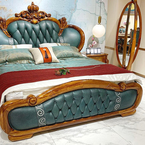 Vàng Đen Rắn Gỗ Giường Đôi Sang Trọng Lớn Đám Cưới Giường Cho Căn Hộ Và Nhà Phòng Ngủ Sử Dụng - Product Image 4