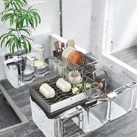 Égouttoir à vaisselle multifonctionnel en acier inoxydable 304, moderne, à 2 niveaux, étanche et résistant à la rouille, support de rangement de cuisine