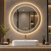 Miroir de salle de bain rond à LED avec design en spirale, 3 couleurs réglables, anti-buée, commande tactile, rétroéclairé, miroir mural pour la coiffeuse