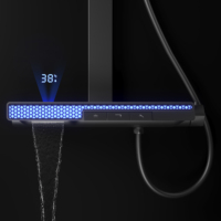 Ensemble de système de douche moderne à flux exposé Ensemble de douche piano thermostatique à cascade à affichage numérique avec lumière ambiante LED