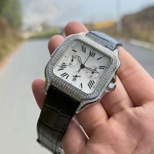 Reloj Cronógrafo Cuadrado con Incrustaciones de Diamantes para Hombre, Movimiento Mecánico, Correa de Cuero Negra, Resistente al Agua, Reloj de Lujo para Negocios - Product Image 4