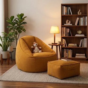 Fauteuil de sol en tissu minimaliste moderne avec repose-pieds, pouf pour salon, chambre, balcon, décontracté et confortable - Product Image 6