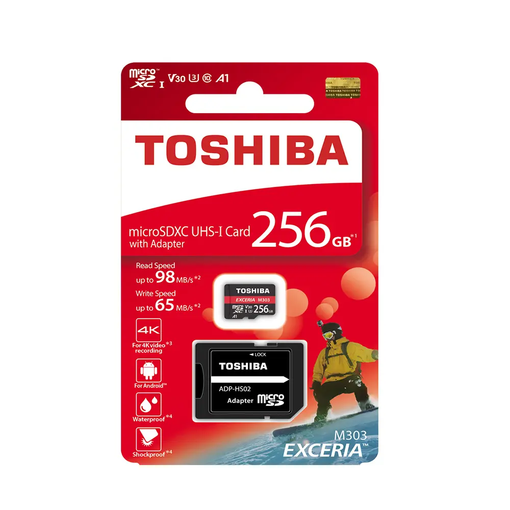 Yüksek kaliteli TOSHIBA mikro kart M303 256GB EXCERIA U3 okuma 98 MB/s yazma 65 MB/s A1 sınıf 10 hafıza kartı