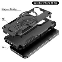 Coque de téléphone portable robuste et résistante aux chocs avec béquille intégrée pour Apple iPhone 15 Pro avec fonction de charge