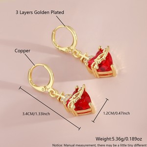 DAIHE 새로운 레드 하트 크리스탈 귀걸이 크로스 로즈 가시 다이아몬드 후프 펜던트 귀걸이 쥬얼리 - Product Image 1