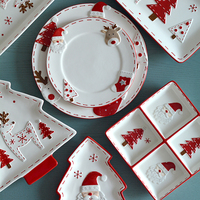 Service de table en porcelaine peinte à la main, style nordique minimaliste de Noël, assiette à steak mignonne, assiette plate à couleur sous-glaçure en relief, scellée