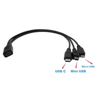 Cable Divisor USB C 3 en 1, USB C Hembra a Triple Macho, Cable de Carga de 30 cm, Salida CC, Material Ignífugo para Dispositivos de Bajo Consumo