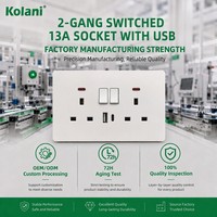 Prise murale double Kolani UK 2 gang avec interrupteur, 13A, 3 broches, avec charge rapide USB A+C 20W et indicateur néon