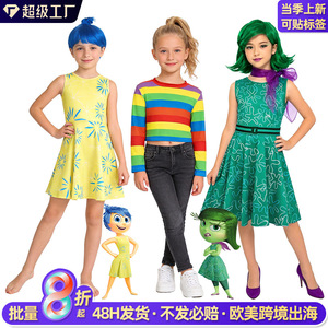 Disfraz de Inside Out Disgust para niñas de 8 a 13 años, disfraz de Halloween, juego de rol, patrón floral verde con bufanda morada - Product Image 3
