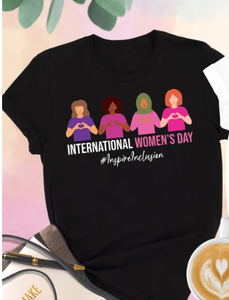 T-shirt per la Giornata Internazionale della Donna, 100% cotone, girocollo, vestibilità regolare, stampa casual, maglietta con messaggio di potenziamento - Product Image 3