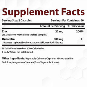 زنك كيرسيتين كبسولات مكملات الزنك للرجال والنساء مضاد للأكسدة دعم المناعة الزنك مكملات كيرسيتين - Product Image 3