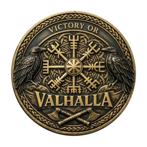 Pièce de collection commémorative en métal sur le thème de la victoire ou de Valhalla, comprenant <span class=keywords><strong>un</strong></span> boussole viking et <span class=keywords><strong>un</strong></span> hache double, couleur bronze antique - Product Image 3