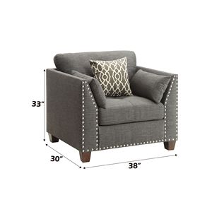 DB Laurissa Light Charcoal Linen <b>Armchair</b> with 3 Pillows <b>for</b> <b>Living</b> <b>Room</b> Decor - Product Image 2