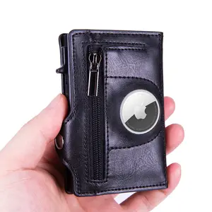 Portefeuille à glissière Airtag en cuir de qualité supérieure pour hommes, porte-cartes à puce anti-RFID, mini portefeuille mince rétro Apple Air Tag