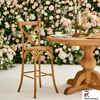 Tabouret de bar en bois massif de haute qualité avec dossier en X, chaise haute de comptoir en bois pour restaurant, café, mariage, fête