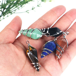Pendentif en cristal de guérison en gros, pendentif conique en pierre semi-précieuse naturelle à facettes pour bijoux - Product Image 5