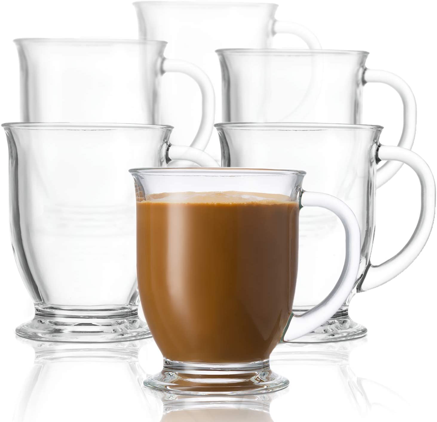 Glass Coffee Mugs with Handles Clear Tea Cups for Hot Beverages Latte, Irish Coffee Cappuccino Espresso Dishwasher Safe