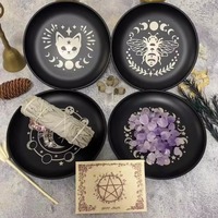 Plateau rituel pour chat de 14 cm en acier inoxydable, support de prière, d'astrologie et de tarot pour la purification par la sauge, le Palo Santo et la décoration de cristaux