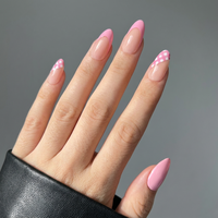 Prêt à expédier 30 pièces de faux ongles à presser roses à carreaux, style French manucure, longs, forme amande, réutilisables, vente en gros
