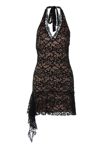 セクシーで甘い花柄ホルターネックブラックレース女性用タイトスリムフィットハイウエストペンシルフォーマルショートスパンデックス織りドレス2026アイテム - Product Image 3