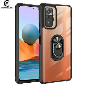 Pantser Schokbestendige Anti-Kras Achterkant Cover Kristalhelder Acryl Ring Kickstand Telefoon Case Voor Redmi Note 10 Pro