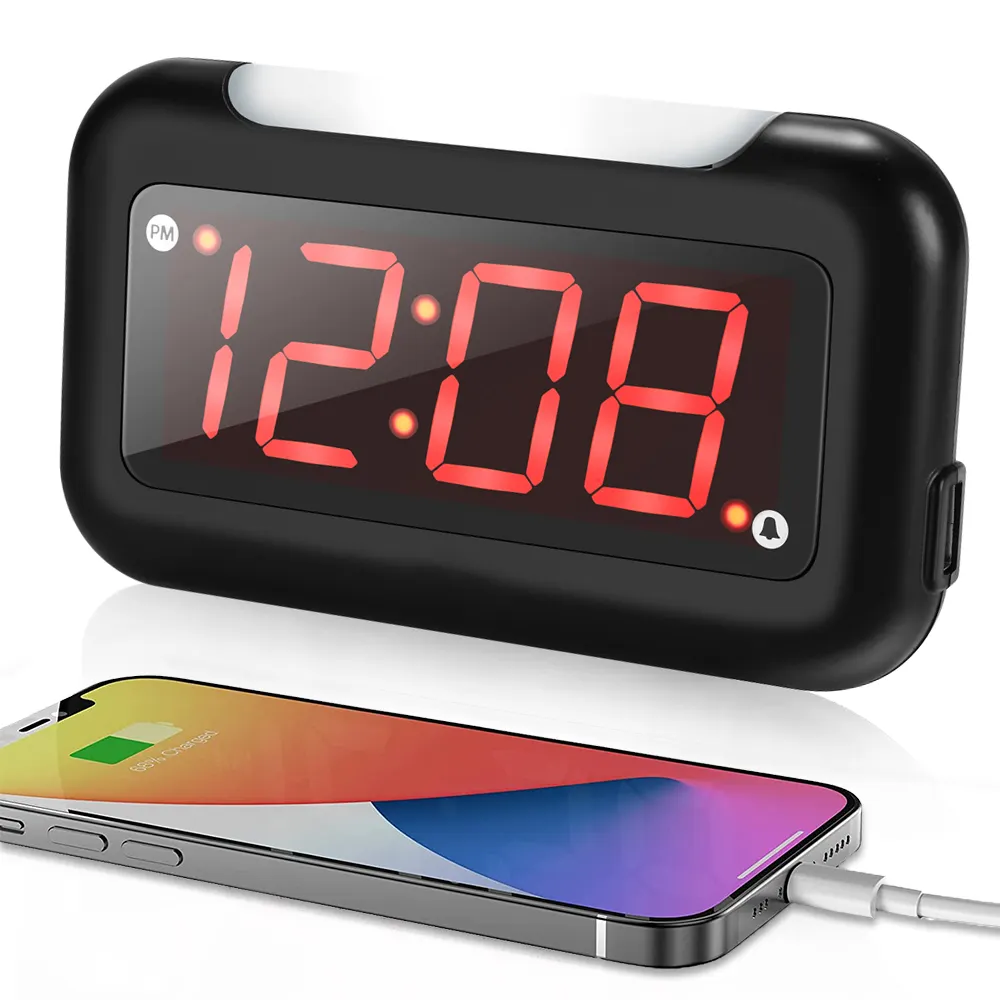 2023 Nova Venda Quente Grande Display Lcd Relógio De Mesa De Alarme Com Conectores De Carga Usb Despertador