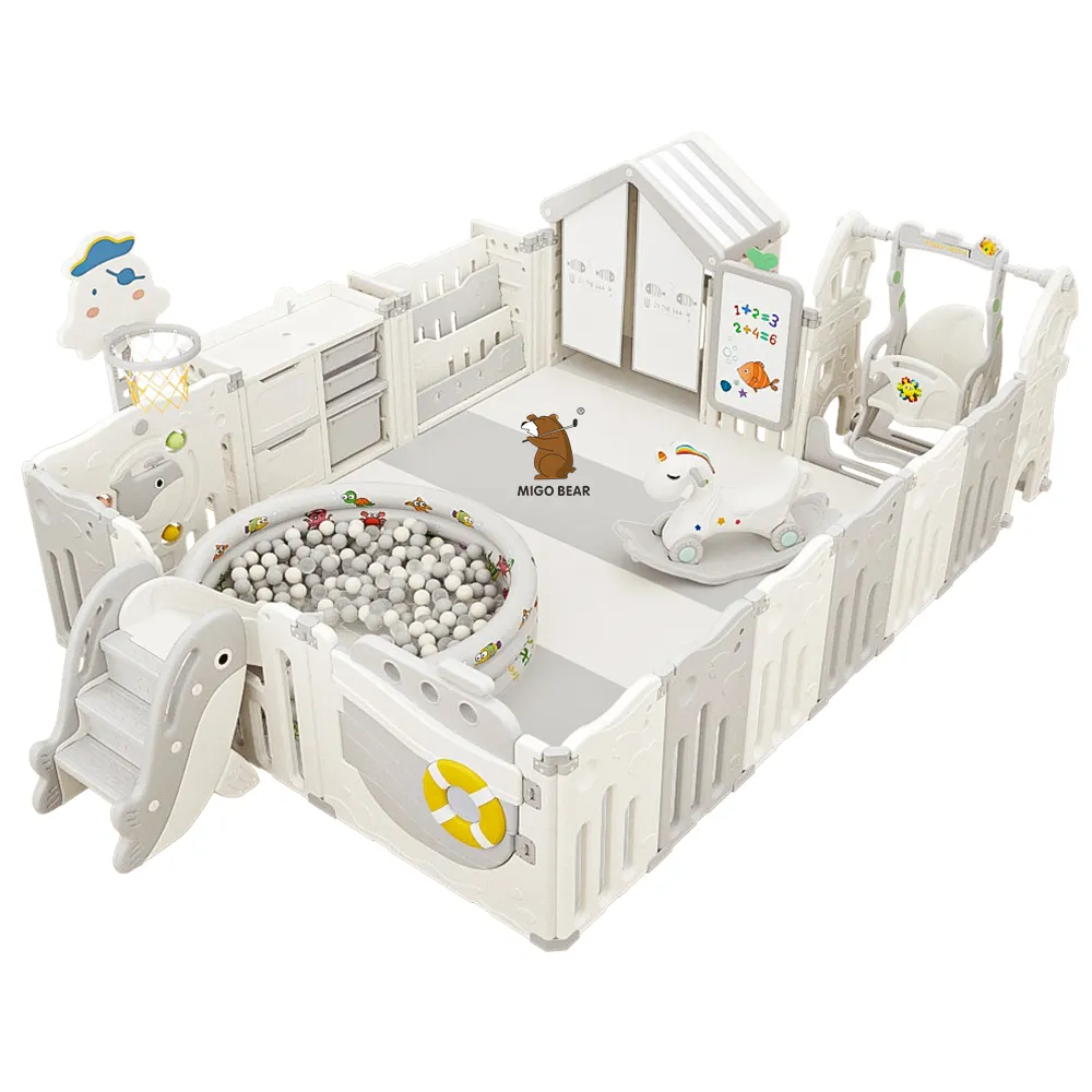 MIGO دب قابلة للتخصيص الأحدث 1MOQ سياج طفل في سن الحبو في الأماكن المغلقة لعب الأطفال قابلة للطي ساحة السلامة الطفل العاب بلاستيكية للاطفال مع بوابة