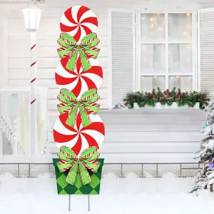 Noel süslemeleri açık 44In nane noel Yard kazıklar dev noel dekoru işaretleri ev çim yolu geçit şeker