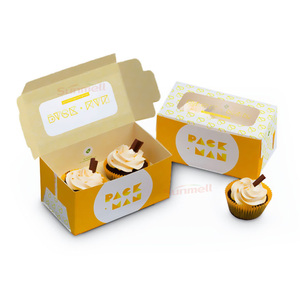 Customized Yellow With Window Pack Paper Boxes For Cupcakes Rectangle Long Cake Box