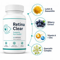 Complément alimentaire pour la santé oculaire des adultes Vision Wellness Retina Clear Capsules 60 unités Lutéine Zeaxanthine Vitamine A Zinc Myrtille