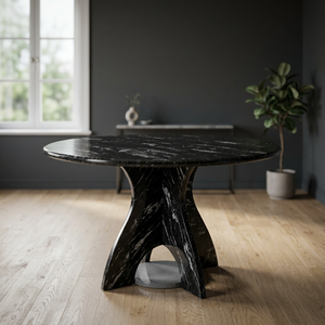 Hayat Group Fish <b>Black</b> Granite Stand <b>Round</b> Pedestal Serving <b>Table</b> Polished - Product Image 2