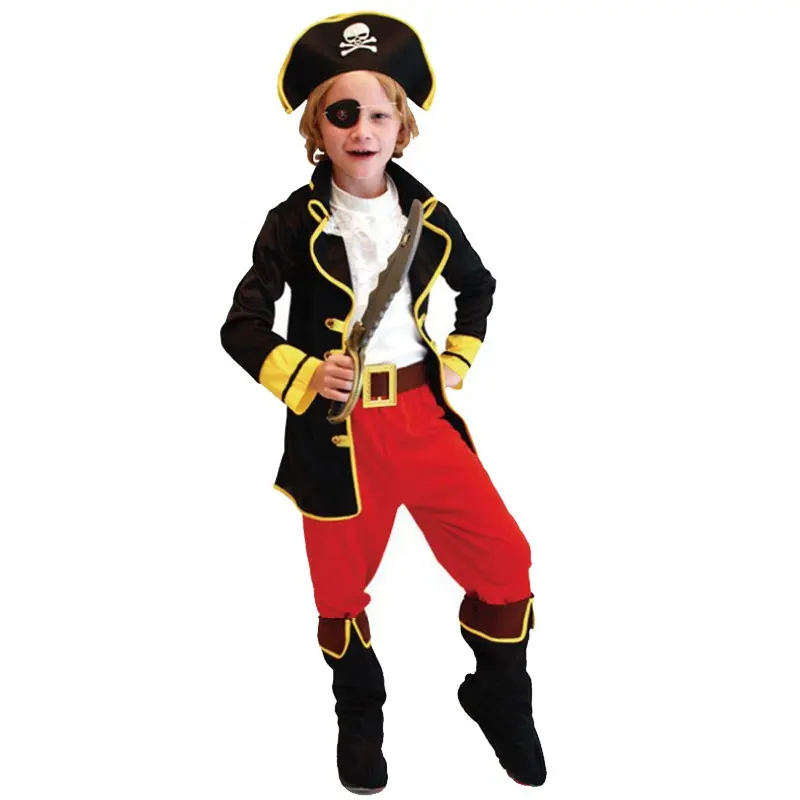 Traje de capitão pirata infantil com tapa-olho pirata para meninos