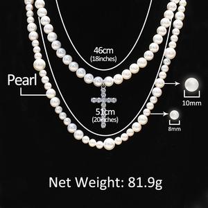 Shell Pearl Beaded Chain <strong>Long</strong> <strong>Necklace</strong> Hanging Iced Out Stainless Steel Cross Charms Rapper Jewelries - Product Image 4